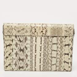 Pre Owned Michael Kors Beige Snakeskin Leather Barbara Chain Clutch