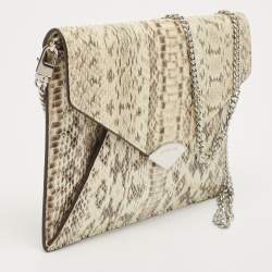 Pre Owned Michael Kors Beige Snakeskin Leather Barbara Chain Clutch