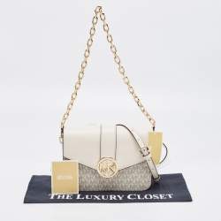 Pre Owned Michael Kors Cream Signature Coated Canvas and Leather Carmen Shoulder Bag