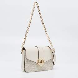 Pre Owned Michael Kors Cream Signature Coated Canvas and Leather Carmen Shoulder Bag