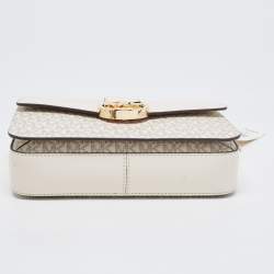 Pre Owned Michael Kors Cream Signature Coated Canvas and Leather Carmen Shoulder Bag