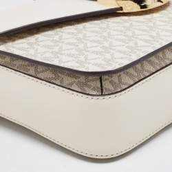 Pre Owned Michael Kors Cream Signature Coated Canvas and Leather Carmen Shoulder Bag