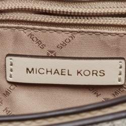 Pre Owned Michael Kors Cream Signature Coated Canvas and Leather Carmen Shoulder Bag