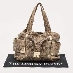 Michael Kors Beige/Black Python Effect Leather Satchel