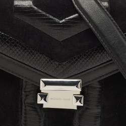 Pre Owned Michael Kors Black Suede And Leather Whitney Top Handle Bag