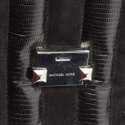 Pre Owned Michael Kors Black Suede And Leather Whitney Top Handle Bag