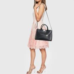 Pre Owned Michael Kors Black Leather Large Sylvie Studded Satchel