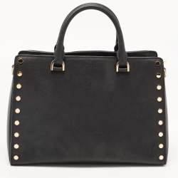 Pre Owned Michael Kors Black Leather Large Sylvie Studded Satchel