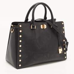 Pre Owned Michael Kors Black Leather Large Sylvie Studded Satchel