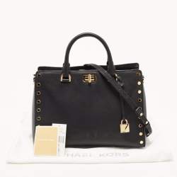 Pre Owned Michael Kors Black Leather Large Sylvie Studded Satchel