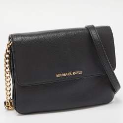 Pre Owned Michael Kors Black Leather Flap Crossbody Bag