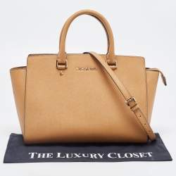 Pre Owned Michael Kors Tan Saffiano Leather Large Selma Satchel