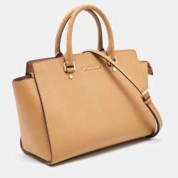 Pre Owned Michael Kors Tan Saffiano Leather Large Selma Satchel