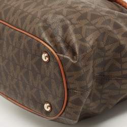 Pre Owned MICHAEL Michael Kors Brown/Tan Signature Coated Canvas and Leather Jet Set Drawstring Bag