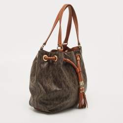 Pre Owned MICHAEL Michael Kors Brown/Tan Signature Coated Canvas and Leather Jet Set Drawstring Bag