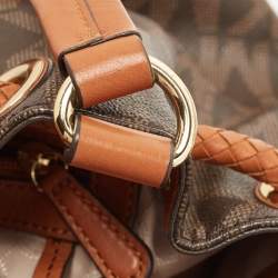 Pre Owned MICHAEL Michael Kors Brown/Tan Signature Coated Canvas and Leather Jet Set Drawstring Bag