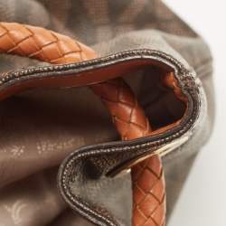 Pre Owned MICHAEL Michael Kors Brown/Tan Signature Coated Canvas and Leather Jet Set Drawstring Bag