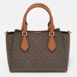 Michael Kors Brown Signature Coated Canvas and Leather Small Daria 2 in 1 Satchel