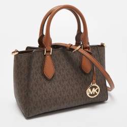 Michael Kors Brown Signature Coated Canvas and Leather Small Daria 2 in 1 Satchel