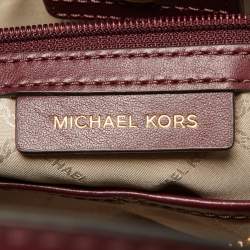 Pre Owned Michael Kors Beige/Burgundy Signature Coated Canvas and Leather Gramercy Tote