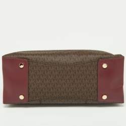 Pre Owned Michael Kors Beige/Burgundy Signature Coated Canvas and Leather Gramercy Tote