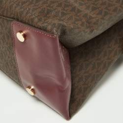 Pre Owned Michael Kors Beige/Burgundy Signature Coated Canvas and Leather Gramercy Tote