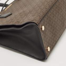 Pre Owned Michael Kors Brown Signature Coated Canvas and Leather Large Hope Tote