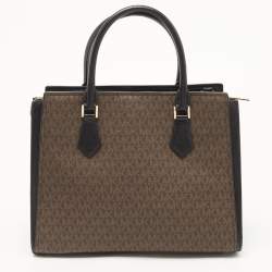 Pre Owned Michael Kors Brown Signature Coated Canvas and Leather Large Hope Tote