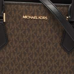 Pre Owned Michael Kors Brown Signature Coated Canvas and Leather Large Hope Tote