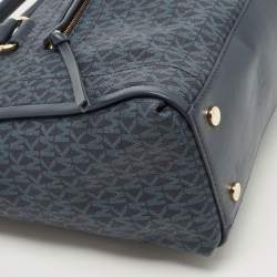 Pre Owned Michael Kors Blue Signature Coated Canvas and Leather Medium Carine Satchel