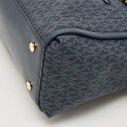 Pre Owned Michael Kors Blue Signature Coated Canvas and Leather Medium Carine Satchel