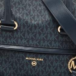 Pre Owned Michael Kors Blue Signature Coated Canvas and Leather Medium Carine Satchel