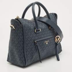 Pre Owned Michael Kors Blue Signature Coated Canvas and Leather Medium Carine Satchel