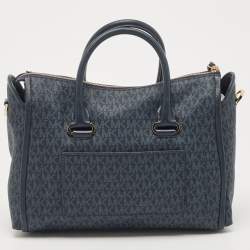 Pre Owned Michael Kors Blue Signature Coated Canvas and Leather Medium Carine Satchel