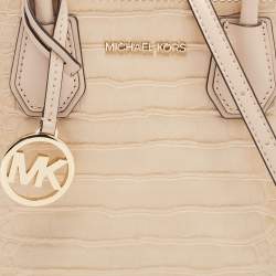 Pre Owned Michael Kors Beige Croc Embossed Leather Small Mercer Tote