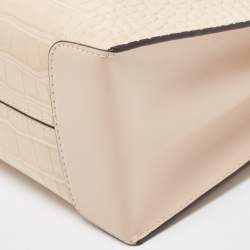 Pre Owned Michael Kors Beige Croc Embossed Leather Small Mercer Tote