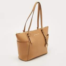 Pre Owned حقيبة يد مايكل مايكل كورس "جيت سيت" سحاب علوي متوسطة جلد أسود