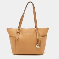 Pre Owned حقيبة يد مايكل مايكل كورس "جيت سيت" سحاب علوي متوسطة جلد أسود