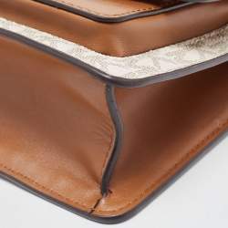 Pre Owned Michael Kors Ivory/Tan Signature Coated Canvas and Leather Heather Shoulder Bag