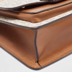 Pre Owned Michael Kors Ivory/Tan Signature Coated Canvas and Leather Heather Shoulder Bag