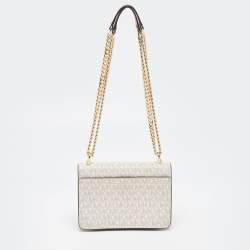 Pre Owned Michael Kors Ivory/Tan Signature Coated Canvas and Leather Heather Shoulder Bag