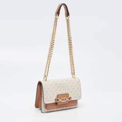 Pre Owned Michael Kors Ivory/Tan Signature Coated Canvas and Leather Heather Shoulder Bag