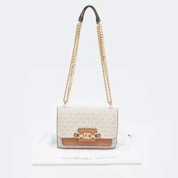 Pre Owned Michael Kors Ivory/Tan Signature Coated Canvas and Leather Heather Shoulder Bag