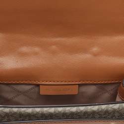 Pre Owned Michael Kors Ivory/Tan Signature Coated Canvas and Leather Heather Shoulder Bag