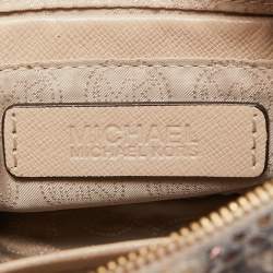 Pre Owned Michael Kors Grey Python Embossed Laminated Suede Logo Camera Crossbody Bag