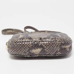 Pre Owned Michael Kors Grey Python Embossed Laminated Suede Logo Camera Crossbody Bag