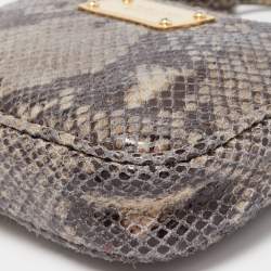 Pre Owned Michael Kors Grey Python Embossed Laminated Suede Logo Camera Crossbody Bag