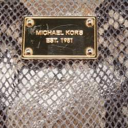 Pre Owned Michael Kors Grey Python Embossed Laminated Suede Logo Camera Crossbody Bag