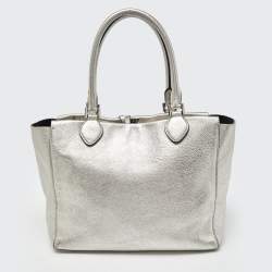 Pre Owned Michael Kors Metallic Silver Leather Large Miranda Tote