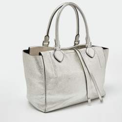 Pre Owned Michael Kors Metallic Silver Leather Large Miranda Tote